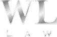 Logo displaying the letters "WL" in large silver font above the word "LAW" in smaller silver font on a black background.